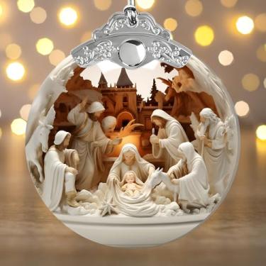 Imagem de Enfeites de presépio 2025 - Enfeites de Natal 2025, efeito de vitral sintético, enfeites de árvore de Natal, troca de presentes de apanhador de sol de acrílico, enfeites de natal exclusivos para