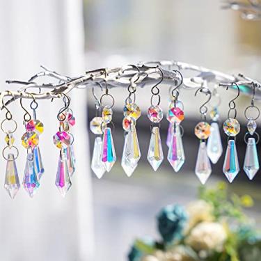 Imagem de H&D 50 prismas coloridos de cristal para lustres, lustre de 38 mm, pingentes de prismas de vidro, peças de reposição de cristais de candelabro com contas de Octogan para casamento, decoração de festa