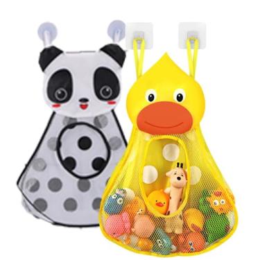 Imagem de Suporte organizador de rede para brinquedos de banho com ganchos adesivos adesivos fofos design de pendurar animal para banheira chuveiro e banheiro, 1 pacote, pato