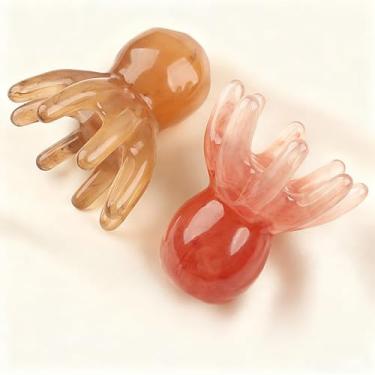 Imagem de Pacote com 2 massageadores de cabeça de polvo, massagem de ponto de alívio de estresse, ferramentas de massagem de cabeça de pente, massageador de acupressão rosa para couro cabeludo para relaxamento