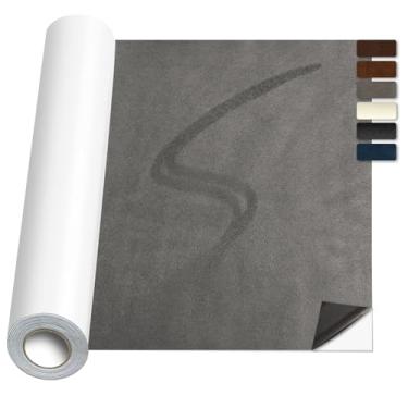 Imagem de Patch de reparo de camurça, tecido grande de couro de camurça sintética, adesivos de tecido autoadesivo para móveis, sofá, interior de carro, sapatos, bolsa de mão, caixas de joias (cinza, 20 x 200 cm