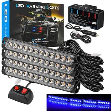 Imagem de Aubeamto, kit de luzes de farol de segurança de aviso de LED de 17 cm, 4 peças, 12 LEDs, aviso de luz estroboscópica piscante para todos os veículos off-road de 12 V-24 V, caminhonete SUV ATV, empilhadeira, trator de bombeiros (azul)