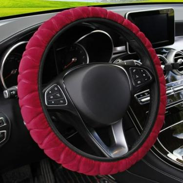 Imagem de Knonip Capa de volante antiderrapante resistente ao desgaste, capa elástica universal de pelúcia curta de 38 cm, aderência antiderrapante para dirigir no inverno, acessórios de carro duráveis para SUV