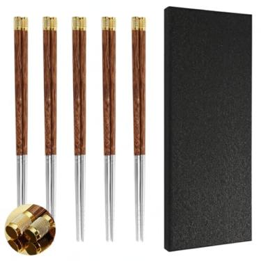 Imagem de Hashis Golden Bless 5 Pares – Inox 304 com Cabo de Madeira