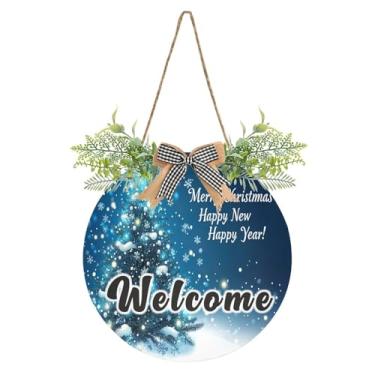 Imagem de YETTASBIN Placa de boas-vindas para árvore de Natal, placa de parede à prova d'água, guirlanda decorativa de alpendre para inauguração de casa, quintal, jardim, decoração de férias, 30 x 30 cm