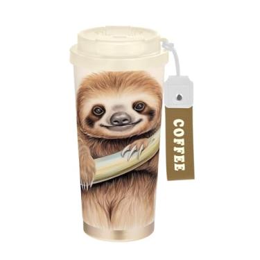Imagem de Wassud Cute Sloth on Branch Caneca de café isolada para viagem copo à prova de vazamento com tampa e canudo garrafa de água de aço inoxidável para café quente/gelo, chá e cerveja
