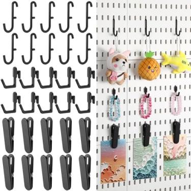 Imagem de Kathfly 30 peças de acessórios para quadro de pegboard, 10 clipes, 20 ganchos, kit de acessórios para quadro de pinos para organizador de parede compatível com IKEA Skadis Pegboard, organização de