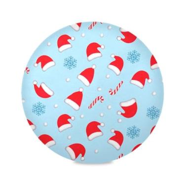 Imagem de Wassud Jogo americano chapéus de Papai Noel tapetes de mesa redondos para cozinha e jantar tapetes laváveis resistentes ao calor decoração de mesa 39 cm