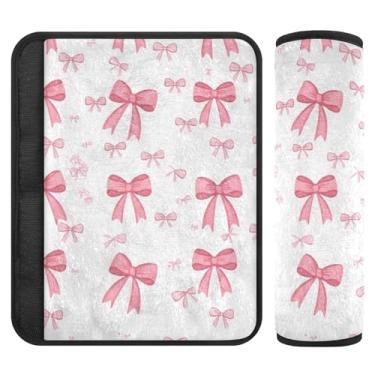 Imagem de Burbuja Capa para cinto de segurança de carro Pink Bows, macio, confortável, protetor de cinto de segurança para alça de ombro de assento, 1 par médio