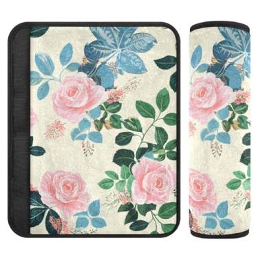Imagem de Burbuja Capa para cinto de segurança de carro floral vintage, macio, confortável, protetor de cinto de segurança para alça de ombro de assento, 1 par médio