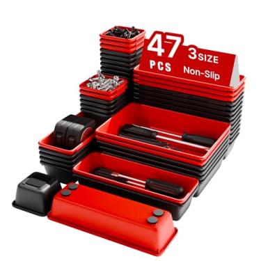 Imagem de Vexercisehoop Bandejas Organzier Toolbox, organizador de gaveta de caixa de ferramentas com almofadas de EVA – 47 peças de bandejas interligadas pretas e vermelhas para bancada, carrinho de rodinhas e