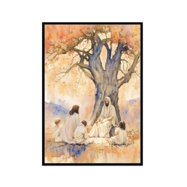 Imagem de Aquarela Jesus Retrato Deus Cristão Arte de Parede Cristo Impressão em Tela Pintura Imagens de Parede para Sala de Estar Decoração de Casa (SKU3,16x24" = (40 x 60 cm), Moldura preta)