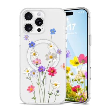 Imagem de EYZUTAK Capa magnética para iPhone 13 Pro com flores compatível com MagSafe, bonita floral elegante estética capa protetora fina transparente antiamarelamento para meninas e mulheres - Coreopsis