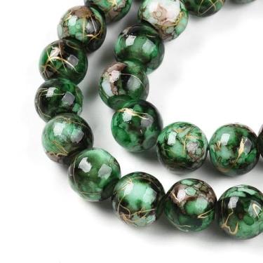 Imagem de 100 peças de contas de vidro rachadas de 10 mm para fazer joias imitação de vidro jade contas redondas lisas e soltas espaçadoras para brincos faça você mesmo, colar, pulseira, artesanato, verde