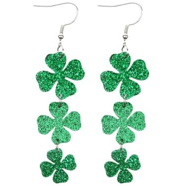 Imagem de EFANFLO Brincos De Trevo Verde Com Pingente Glitter Para O Dia São Patrício, Acessórios Irlandeses Argola Da Sorte (Tipo 1)