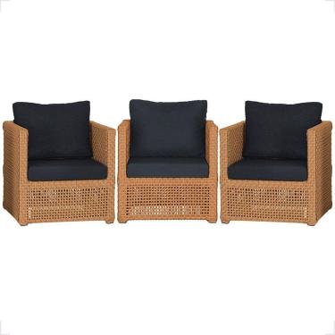 Imagem de 3 Poltronas Madri Alumínio Corda Náutica Estofado 12 Trama Terra Cota