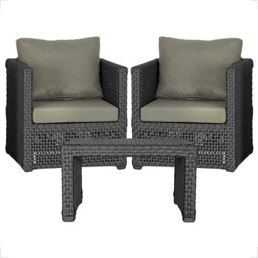 Imagem de Mesa E 2 Poltronas Madri Corda Náutica Estofado 8 Trama Preto