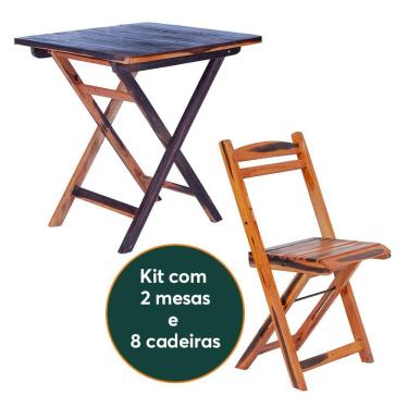 Imagem de Kit 2 Mesas Dobráveis Com 8 Cadeiras 100% Madeira Maciça Ypê Cerejeira