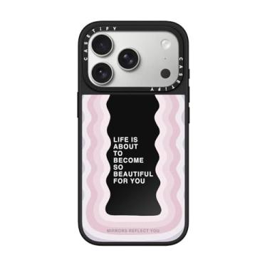 Imagem de CASETiFY Capa espelhada para iPhone 17 Pro [refletiva/compatível com Magsafe/1,5 m. 1X proteção contra quedas de grau militar] - Life is Beautiful - Preto em preto