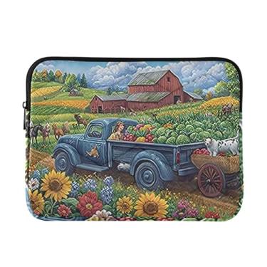 Imagem de Capa protetora para notebook azul caminhão, campos de girassol, à prova de choque, bolsa de transporte fina para computador, 15-15,6 polegadas