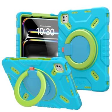 Imagem de Pepkoo Capa para iPad Pro de 11 polegadas para crianças, compatível apenas com chip M4 2024, capa leve e à prova de choque para iPad, com alça giratória de 360° e orifício respirável.