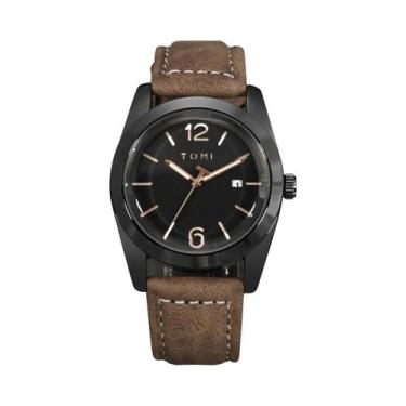 Imagem de Relógio De Pulso Masculino De Luxo Com Pulseira De Couro, Mostrador Re