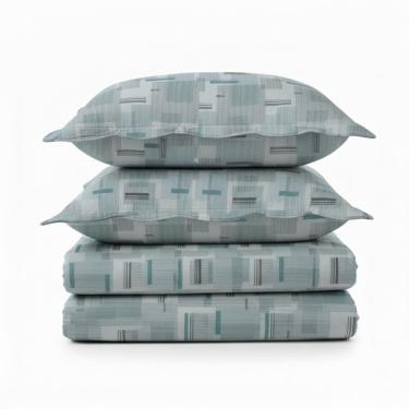 Imagem de Kit Cobre Leito Colcha Magnus Queen 3 Peças Dupla Face Estampado Geométrico - Linha Moderna - 100% Poliéster