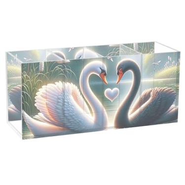 Imagem de TSENQUE Porta-canetas de mesa de acrílico personalizado para dia dos namorados Swan Mate fofo, organizador de lápis, artigos de papelaria, decoração de mesa de escritório