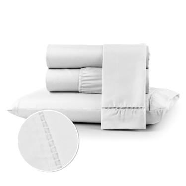 Imagem de Conjuntos de Roupas de Cama 400 fios Casal Queen Box com elástico Extra macio suave Berço Solteiro e King(BRANCO,KING)