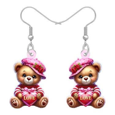 Imagem de DALANE Brincos de urso românticos fofos e românticos, presentes de Dia dos Namorados, decorações de acrílico para amantes de animais, joias femininas, Medium, Acrílico Aço inoxidável, Sem pedra