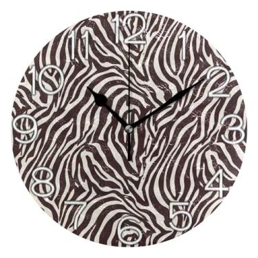 Imagem de GAIGEO Zebra Preto Branco Listrado Relógio de Parede Analógico Decorativo Escritório Cozinha Relógio Funky Alimentado por Bateria, Decoração de Parede Vintage Sala de Estar, 25 cm, Ponteiros Dourados
