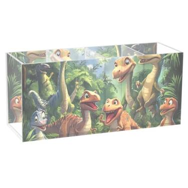 Imagem de TSENQUE Dinossauros brincalhões, floresta, pré-histórico, porta-canetas, personalizado, para arte de mesa, acrílico, artesanato, suporte de copo para lápis, escritório, estética, suprimentos de mesa
