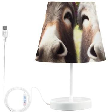 Imagem de TSENQUE Candeeiros de mesa personalizados de burros fofos, candeeiro de cabeceira de LED fofo para mesa de cabeceira recarregável por USB, decoração de casa, lâmpada de quarto, estética