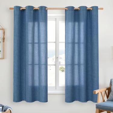 Imagem de YoungsTex Cortinas de linho azul-marinho 121 cm de comprimento para janelas curtas, cortinas semitransparentes com filtragem de luz com ilhós de bronze privacidade para cozinha, banheiro, 106 x 122 cm