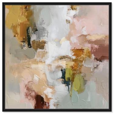 Imagem de Swirl of Joy I Impressão em tela Taupe Boho Wall Art por Art Remedy, moldura preta, 76 x 76 cm