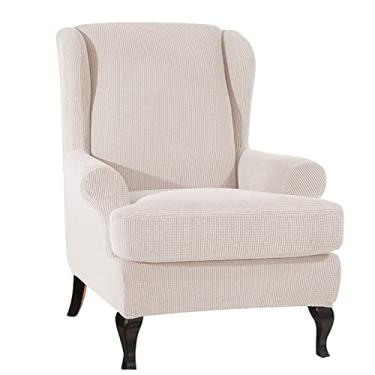 Imagem de BAGASI 2 capas de poltrona para sala de estar, antiderrapante, elástico, capa para poltrona, sofá, poltrona, lavável na máquina, protetor de móveis, bege claro