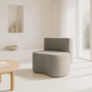 Imagem de Puff Orgânico Feijão Com Encosto Curvo Redondo Sala Resistente Confortável Suede