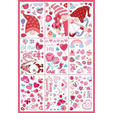 Imagem de 9 folhas de adesivos de janela do Dia dos Namorados, adesivos de janela com tema de amor com corações rosas e gnomo, decalques de janela reutilizáveis removíveis para decoração de vidro de casa