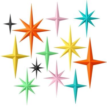 Imagem de Blulu 12 peças de decoração moderna de meados do século MCM retrô 3D estrela arte escultura de parede, plástico 8 pontas estrelas atômicas vintage acento celestial whimsigoth para decoração de sala de