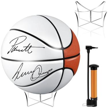 Imagem de Hiboom Basquete autógrafo com suporte de bola de acrílico, operação de Natal, painel de bola de autógrafo, assinatura oficial para presente de treinador de faculdade do ensino médio (1 peça, 1/3