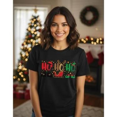 Imagem de Camiseta Feminina Hohoho Estampada Natal Festas Malha Premiun Algodão-Feminino