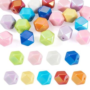 Imagem de 20 peças de contas de polígono acrílico para fabricação de joias contas espaçadoras de polígono geométrico iridescente para pulseira faça você mesmo, colar, brincos, chaveiro, 15,5 x 19 x 19 mm