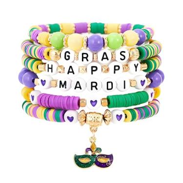 Imagem de coadipress Pulseiras femininas de carnaval de argila de polímero Heishi pulseira elástica máscara flor de lis, joias de férias de carnaval, Middle, Liga de aço, Sem Pedra Preciosa