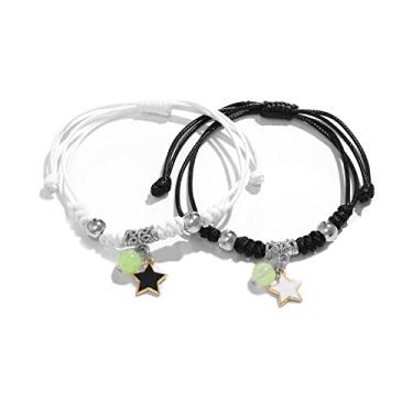 Imagem de Pulseira de estrela estética Y2k para mulheres, pulseiras de casal de estrelas, feitas à mão, com cordão de amor, pulseiras combinando, para mulheres, berloque, delicadas, joias de relacionamento de