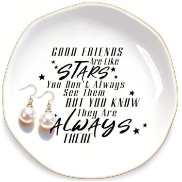 Imagem de Qulinshine Bandeja de joias Good Friends are Like Stars, anel de cerâmica de aniversário para suas melhores amigas, presentes de amizade para mulheres, ideia de presente de aniversário para melhor
