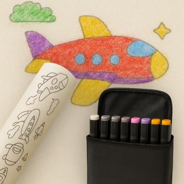 Imagem de Kit Rolo de Papel Adesivo Infantil com Bolsa de Canetinha 36cores para Colorir, Temas, 3 Metros, Folhas Destacáveis 50cm x 30cm (TRANSPORTES)