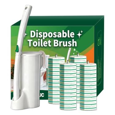 Imagem de MNWHUC Escova de vaso sanitário descartável, sistema de limpeza de vaso sanitário com refil de varinha de 48 unidades, kit inicial de escova limpa com 1 varinha de banheiro, 1 suporte de armazenamento