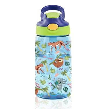Imagem de Garrafa de água infantil preguiça de 400 ml com tampa de canudo – Garrafas de água de coala para crianças, à prova de vazamento, leves, garrafas de plástico duráveis para viagens escolares, capa de