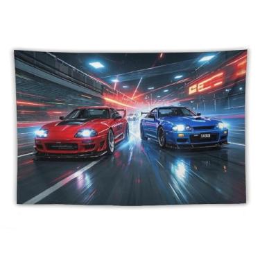 Imagem de HouLaiZhe JDM Tapeçaria de carro japonesa Jdm Sup R32 esportes radicais pendurar na parede quarto decoração de casa tapeçarias estética piquenique decoração de parede arte de parede para dormitório