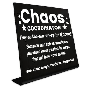 Imagem de CREATCABIN Chaos Coordinator Office Desk Sinais Decoração Placa de Mesa Placa de Mesa Engraçada Escritório Mesa de Escritório Presente de Aço Inoxidável para Bar Cubículo Mulheres Homens Chefe Colega